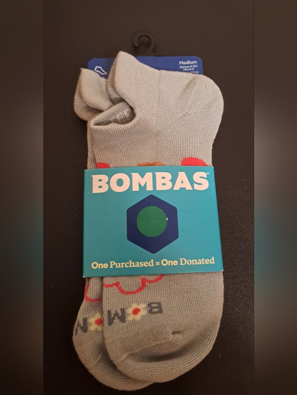 Bombas Light Gray Low-Cut Socks with Red & Orange Accents